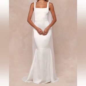 Luxe Loveliness White Satin Backless Mermaid Maxi Dress